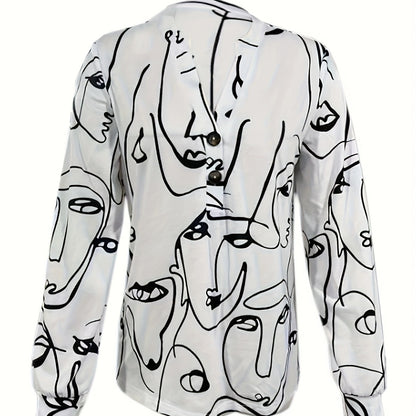 V-neck Fashionable Long Sleeved Shirt Top