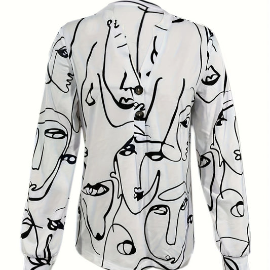 V-neck Fashionable Long Sleeved Shirt Top