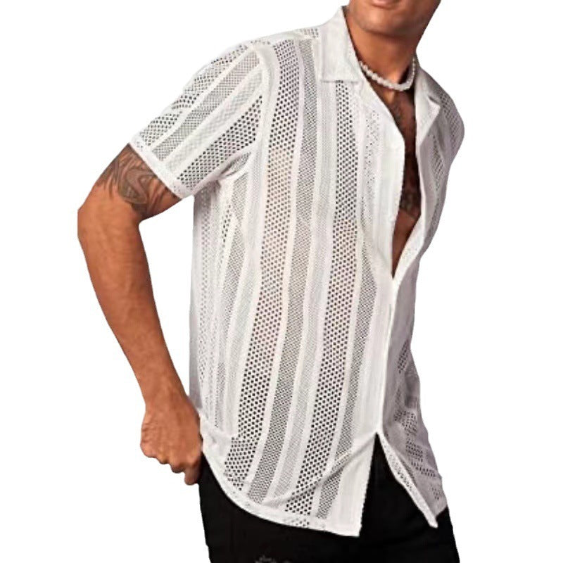 Nice Button Knitted Short-sleeved Shirt Men's Shirt