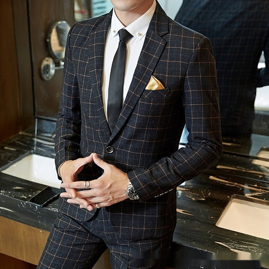 Korean-style Business Suit Slim-fit Plaid Casual Wear