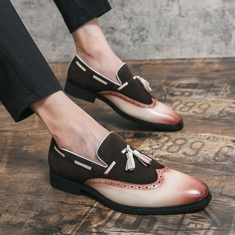 Fringed Leather Shoes Gradient Loafers