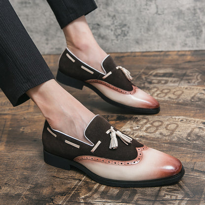 Fringed Leather Shoes Gradient Loafers