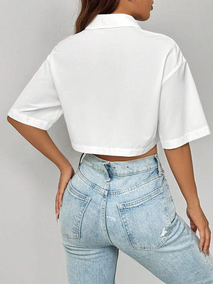 Shoulder Pocket Patched Crop Tops
