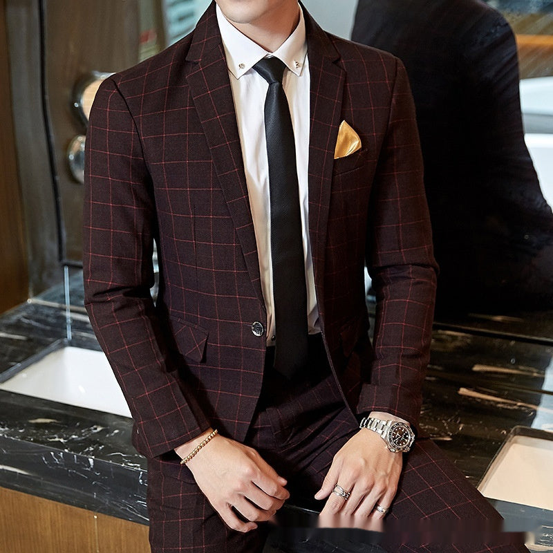 Korean-style Business Suit Slim-fit Plaid Casual Wear