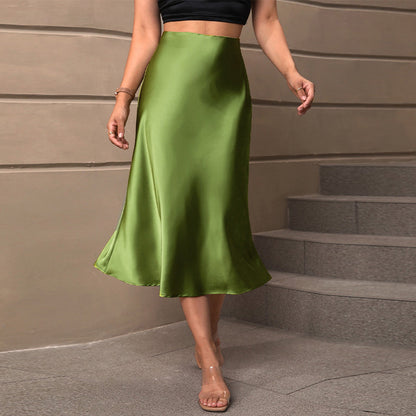 Satin Polyester Midi A- Line Skirt