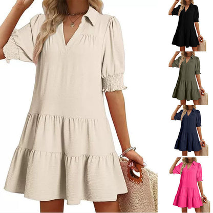Polo Collar Half Pleated Dress