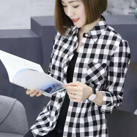 Sleeved Slim-fit Plaid Shirt