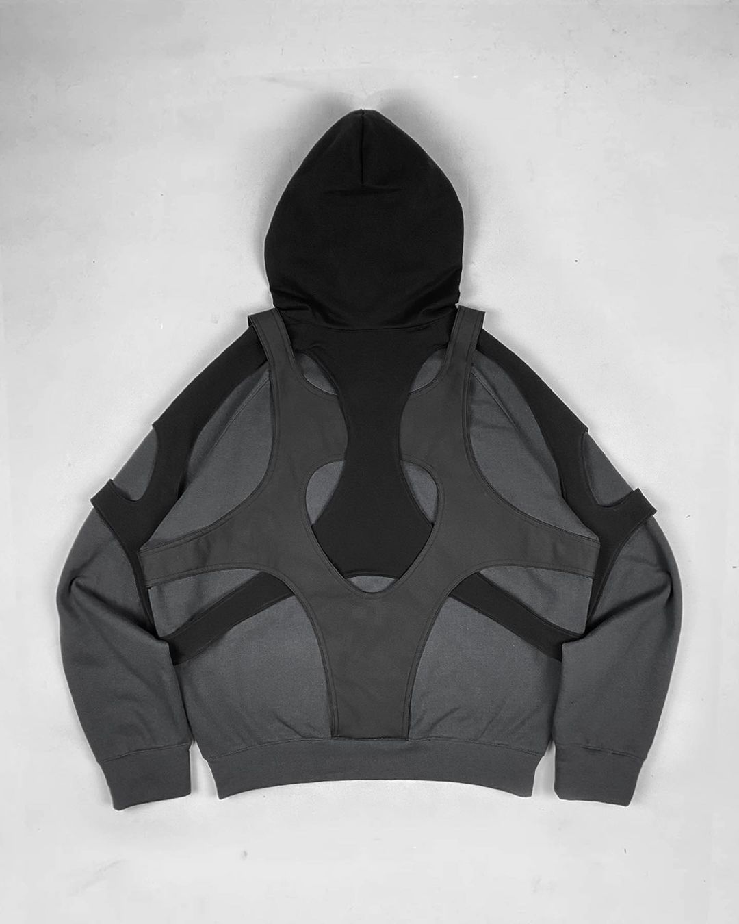 Women Stitching Black Zipper Hooded Sweatshirt