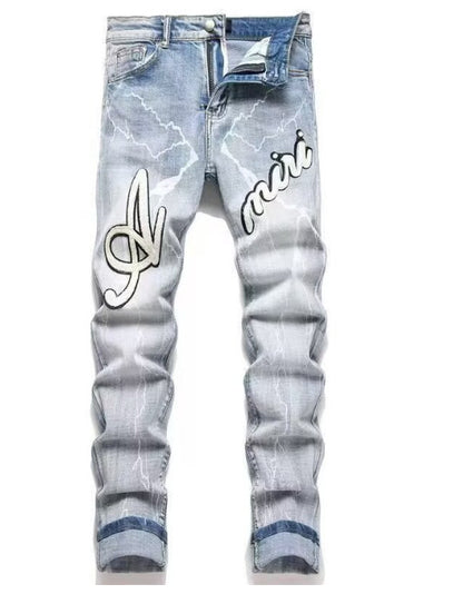 Men's Punk Retro Blue Ripped Slim Feet Jeans
