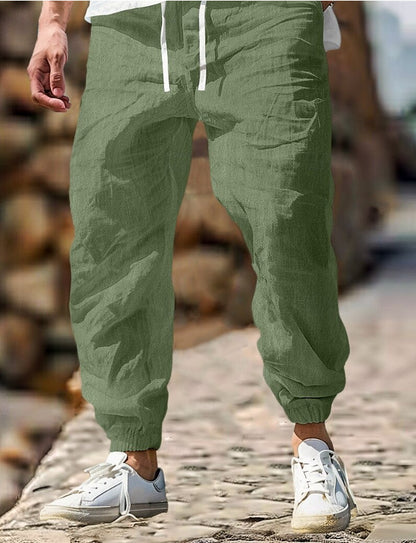 Men's Linen Trousers Elastic Waist