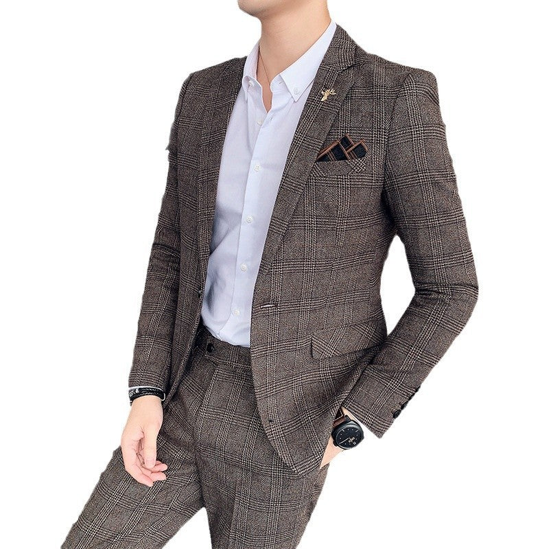 Men's Plaid Suit Business Casual Two-piece Suit