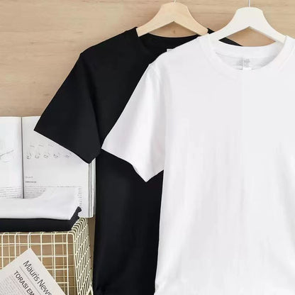 Pure Cotton Plain Black & White Round Neck Short