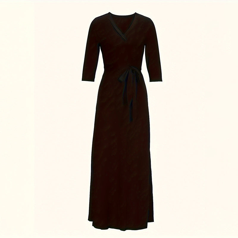 Elegant Half-Sleeve Belted Waist Women's Dress