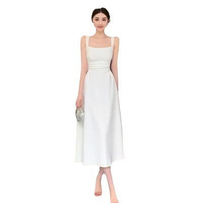 Slimming White Suspender Dress