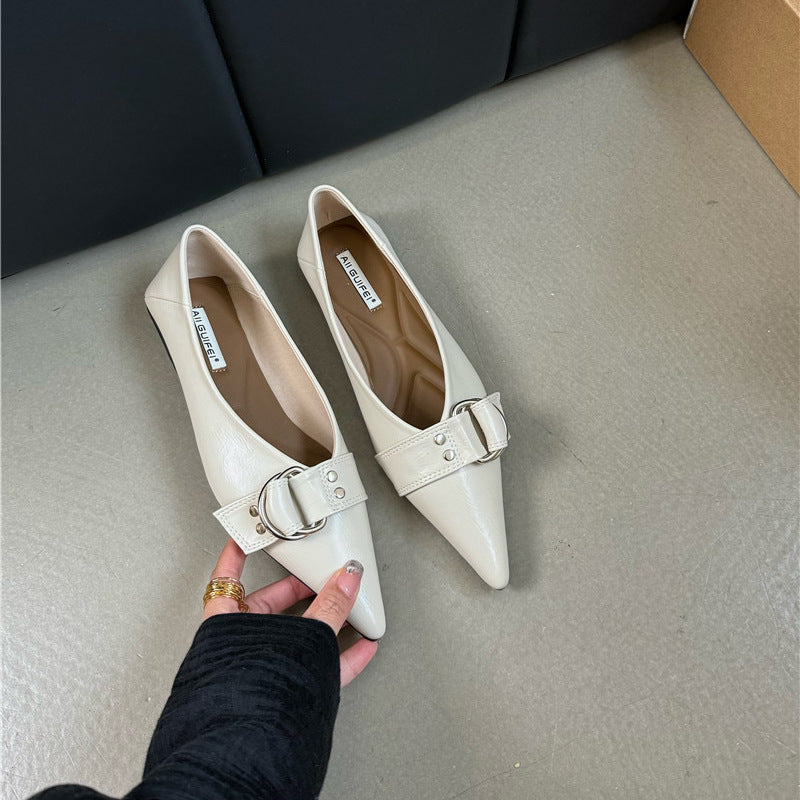 French Flat Bottom Pumps Metal Belt Buckle Soft Shoes