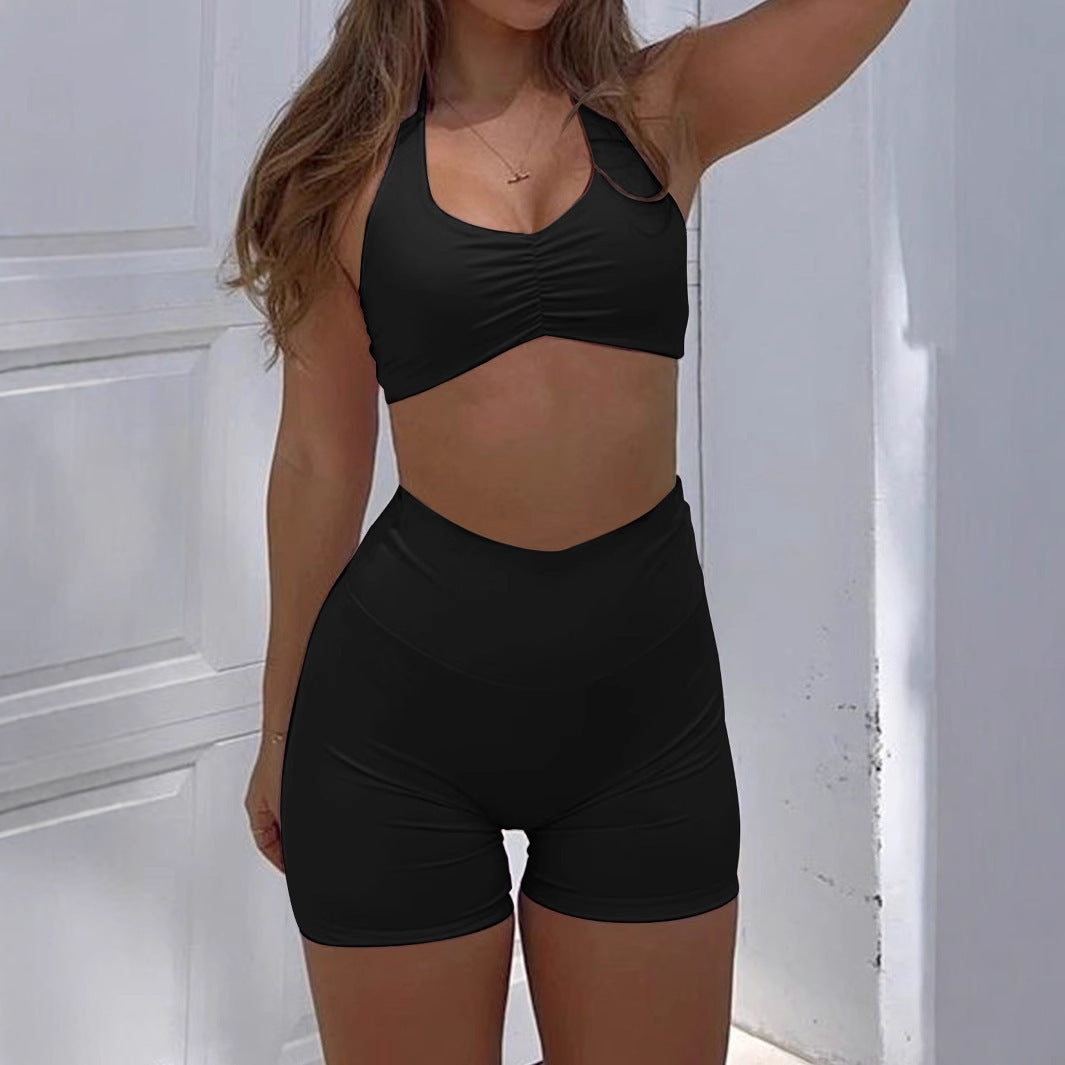 Sports High Elastic Shorts Top Suit