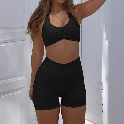 Sports High Elastic Shorts Top Suit