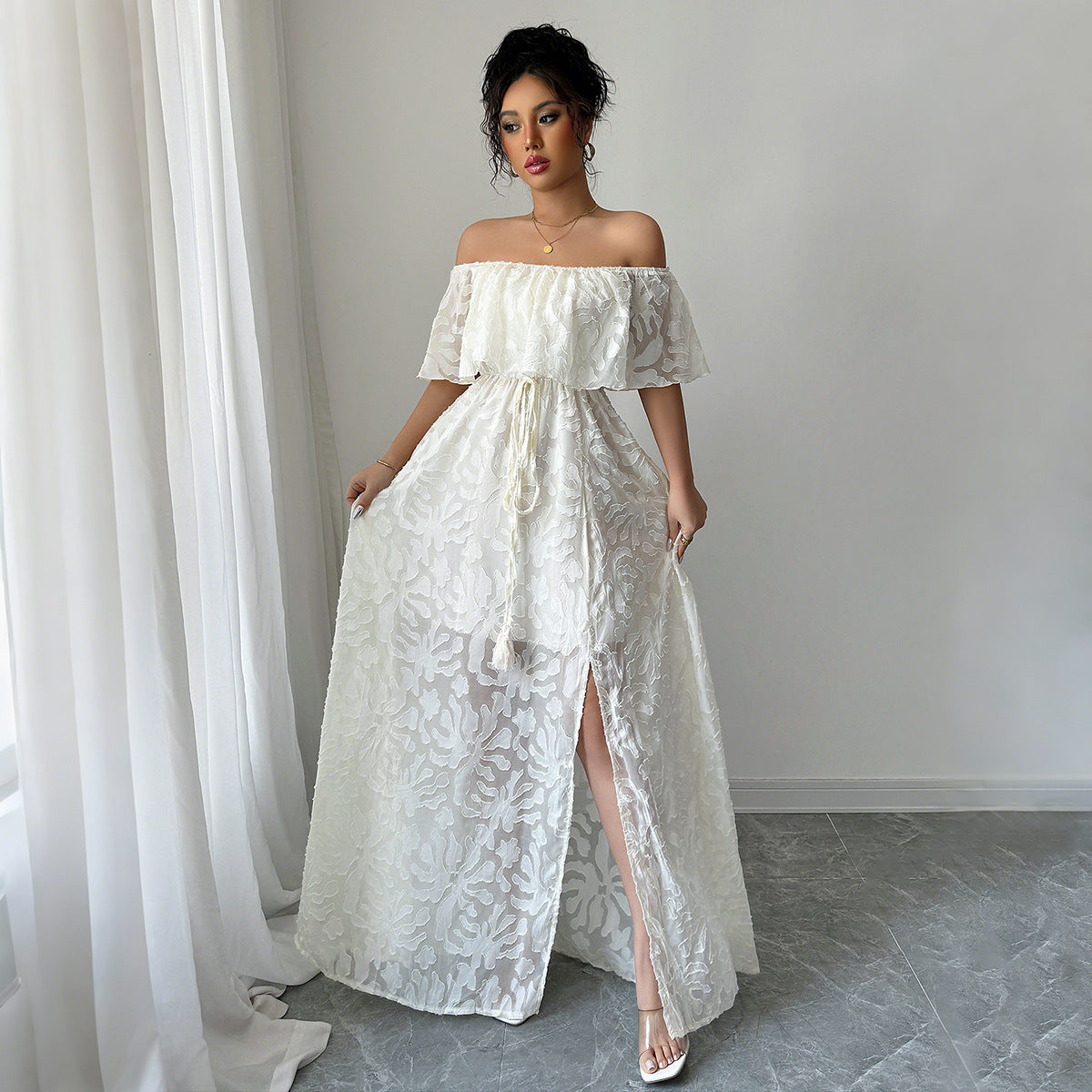 American Elegant Style Off-shoulder Lace Dress