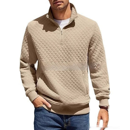 Men's Long Sleeve Knitted Zip Pullover Plaid Sweatshirt