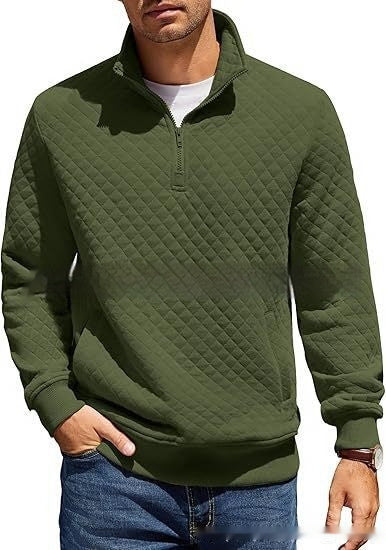 Men's Long Sleeve Knitted Zip Pullover Plaid Sweatshirt