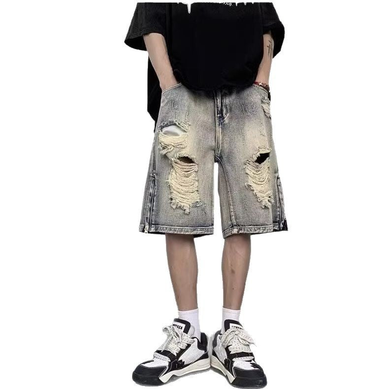 Tattered Jeans Denim Shorts Wide Leg
