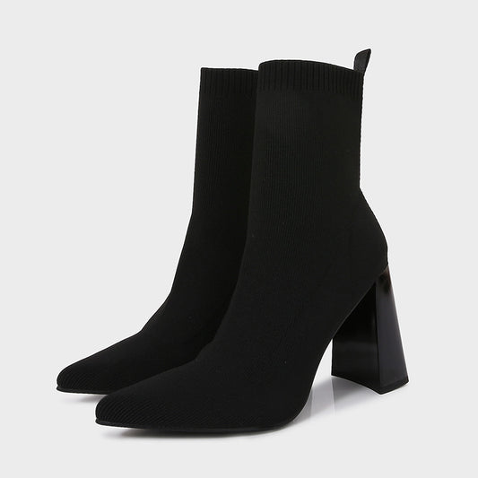 Brown Yellow Heel Retro Ankle Boots Women