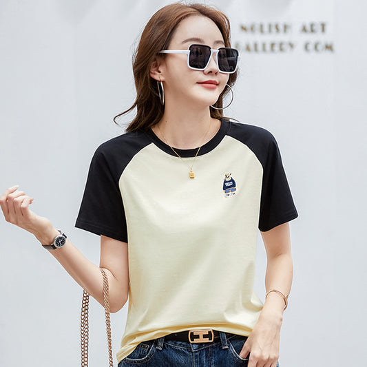 Retro Embroidered Bear Loose T-shirt