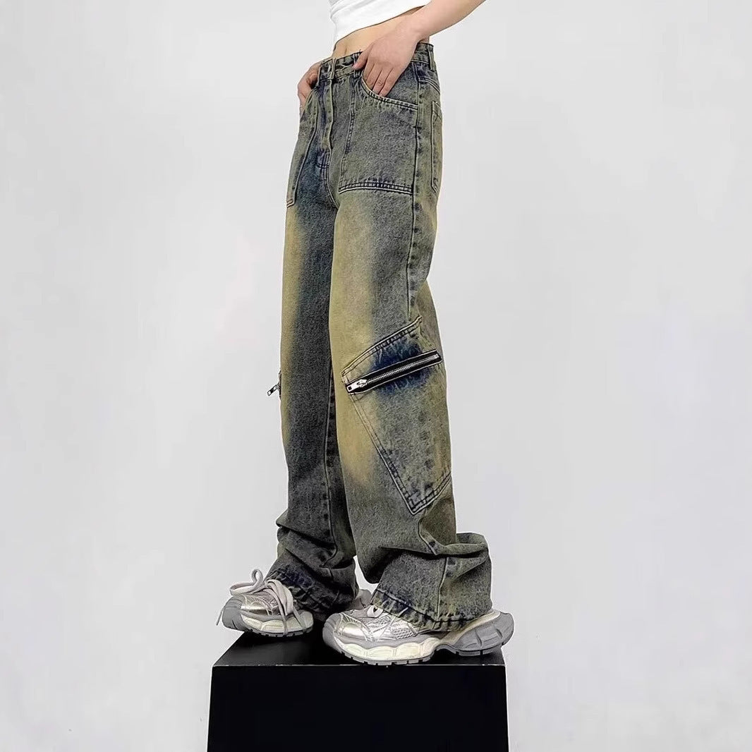 High Street Yellow Mud Dyed Denim Trousers