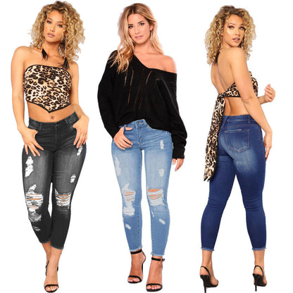 Ripped Denim Tight Jeans