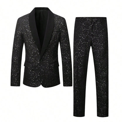 Black Suit Adorned With Glittering White Sequins