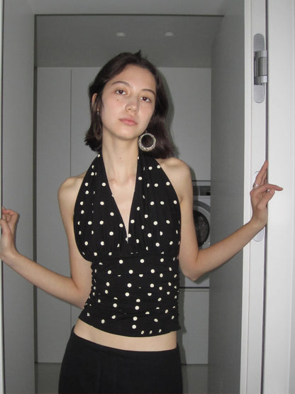 Sleeveless Polka Dot Brace Vest Slim-fit