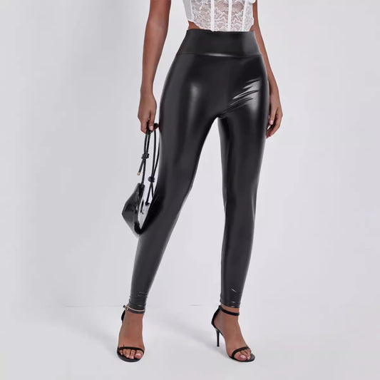 Fashioned Tight-fitting Cinched Hip Leather Pants
