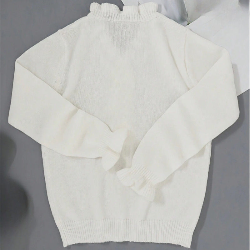 Winter V-neck Ruffled Knitted Sweater Long-sleeved Tops