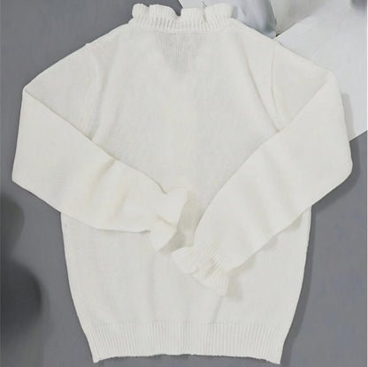 Winter V-neck Ruffled Knitted Sweater Long-sleeved Tops