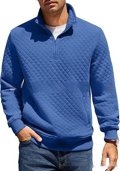 Men's Long Sleeve Knitted Zip Pullover Plaid Sweatshirt