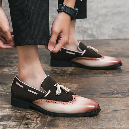 Fringed Leather Shoes Gradient Loafers