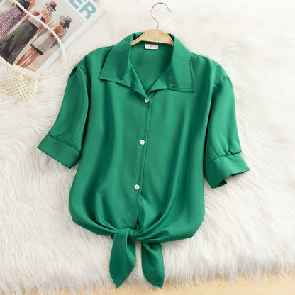 Elegant Striped Thin Shirt Women's Bow Outer Tops