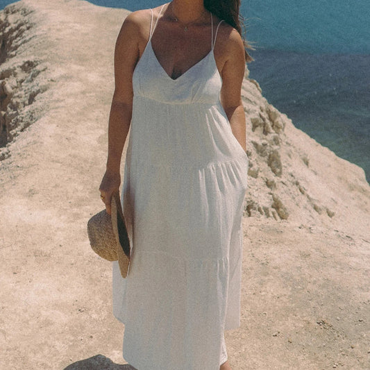 Polyester Carbell Maxi White Dress