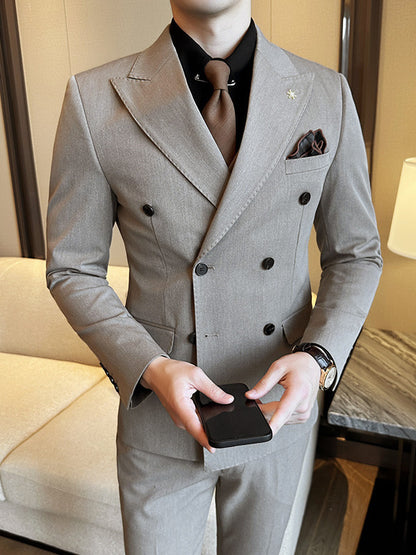Double Breasted Business Slim Two-piece Suit