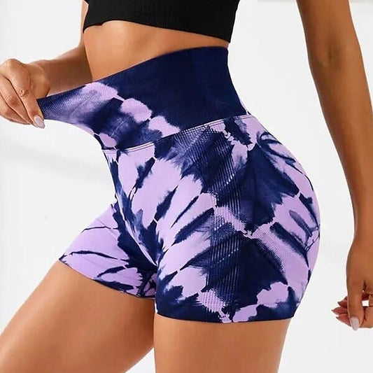 Tie Dye Workout Style Seamless High Waisted Shorts