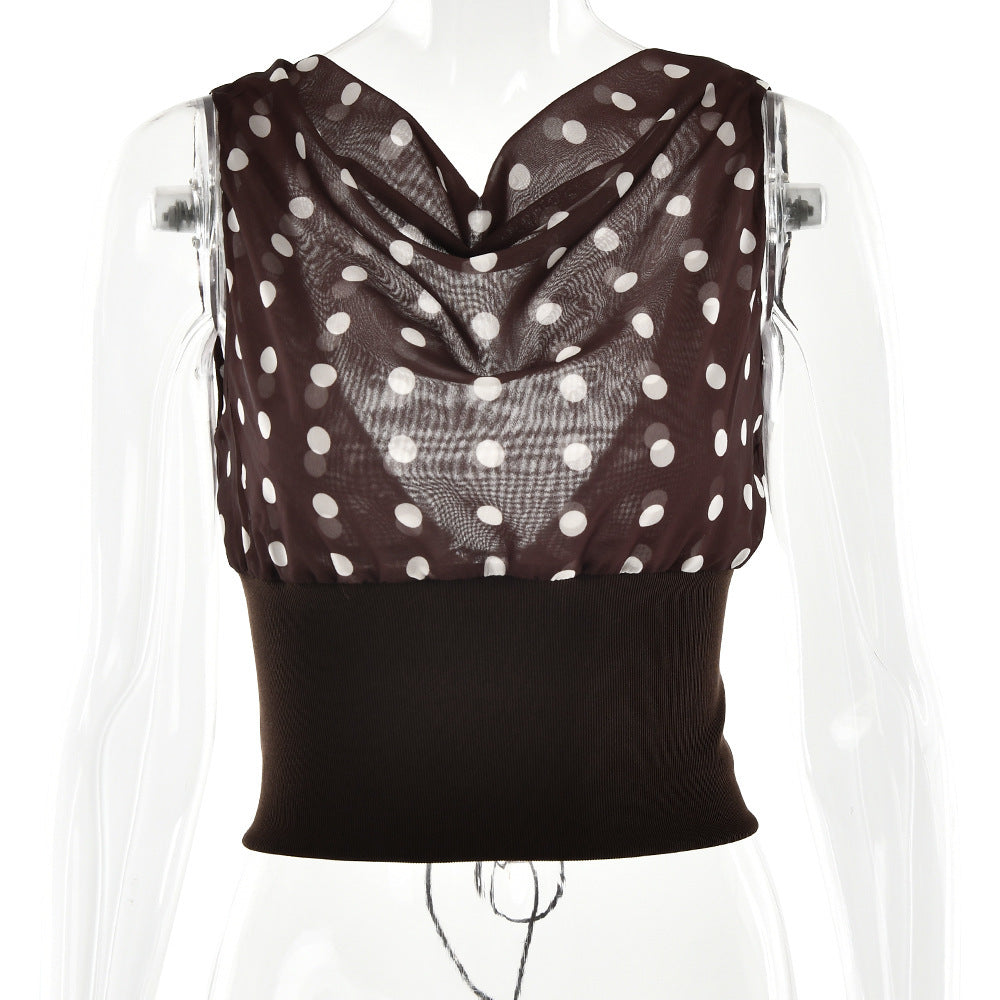 Polka Dots Oblique Shoulder Tops
