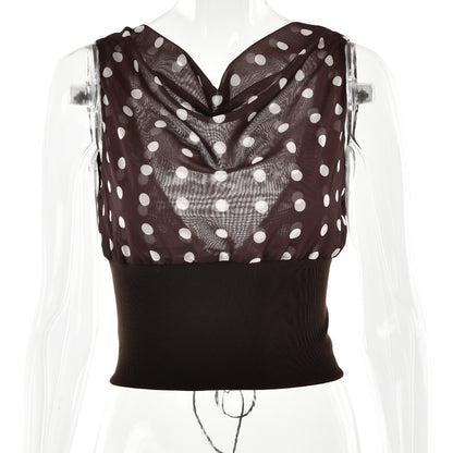 Polka Dots Oblique Shoulder Tops