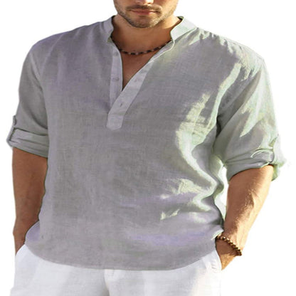 Cotton Linen Long Sleeve Shirt Loose Stand Collar