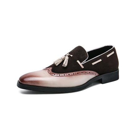 Fringed Leather Shoes Gradient Loafers