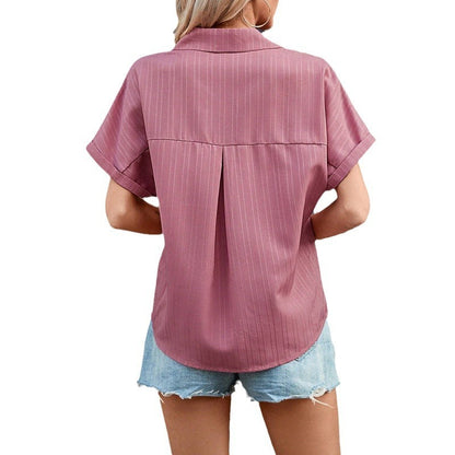 European And American Women's Lapel Button Casual Pocket Loose Tops