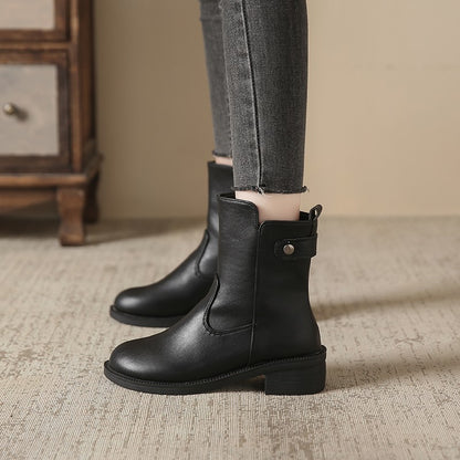 Ladie's Round Toe Boots Side Zip Short Boots