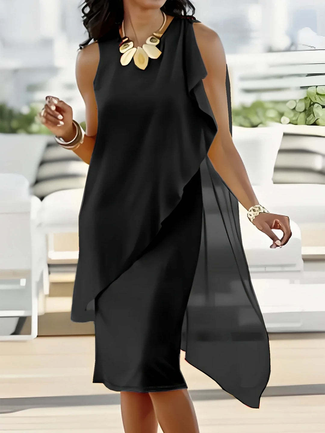 Women's Elegant Irregular Chiffon Sleeveless Dress