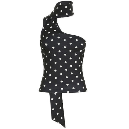 Polka Dot Halter Ribbon Shoulder Backless Wild Vest
