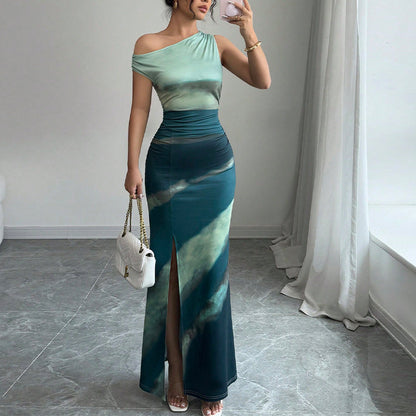 Slim Fit Dress Slant Shoulder