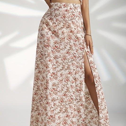 Ladie's Gentle High Waist Slit Floral Skirt